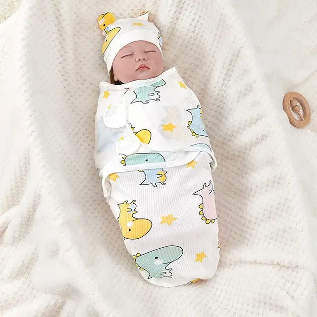 Soft Cotton Baby Swaddle & Hat Set | Cozy & Gentle